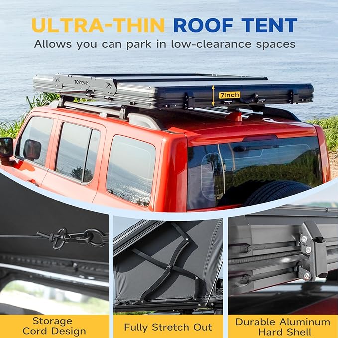 Rooftop Tent Hard Shell,Car SUV Waterproof,Aluminium Alloy RTT Easy Setup,Car Truck Bed Tent for Camping,Car Roof Top Tent Black-Topoak Nebula XL