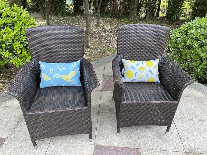 Outdoor Patio Chaise Lounge Small Headrest Waterproof Pillows with Insert & Adjustable Elastic Stripe,Garden Furniture Sofa Office Chair Seat Yellow 2 Pack