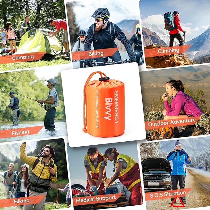 Emergency Sleeping Bag, Waterproof Thermal Bivy Sack for Camping, Bivvy Sack with Whistles,Ultralight Survival Gear with Compass for Hiking and Outdoor Adventures