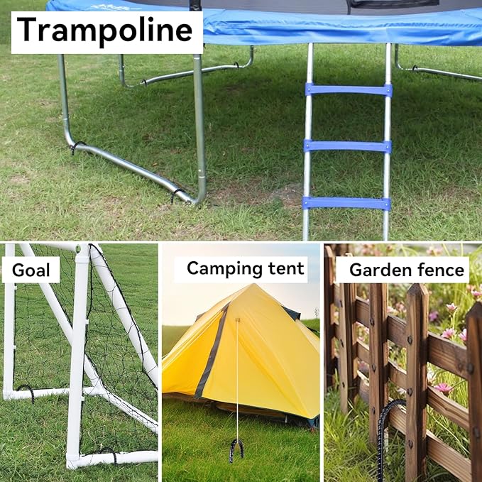 Trampoline Ground Anchors 24-Inch Heavy Duty U Rebar Stakes for Trampoline, Dog Fence, Black Antirust Coated (8 Pcs)