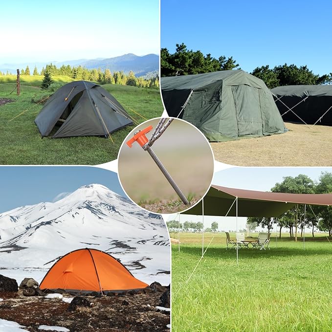 20 Pack 10in Heavy Duty Tent Stakes and Hammer Set, with Storage Pouch, for Outdoor Camping Tent, Tarp, Canopy, Picnic, Shade