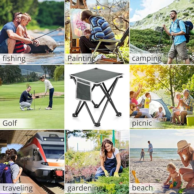 TRIPLE TREE 2 Pack Camping Stool, Grey, 13.8 Inch Portable Folding Stool for Outdoor Walking Hiking Fishing 400 Lbs Capacity with Carry Bag