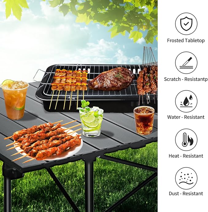 Camping Table 4Ft Folding Table Folding Picnic Aluminum Roll up Camp for Outdoor Beach Grill BBQ Travel Black