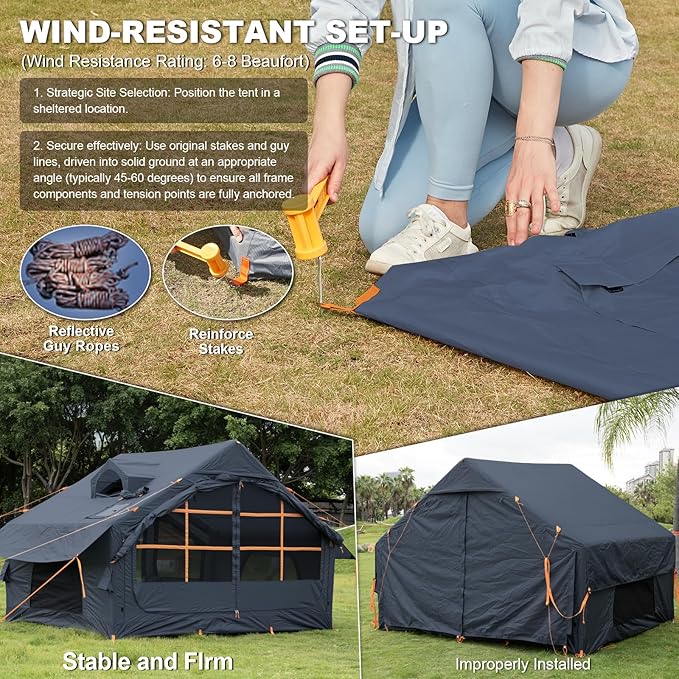 Inflatable Camping Tent,2/4/6/8 Person Glamping Inflatable Tents with Awning, Quick Setup Blow Up Tents with Pump, Waterproof Oxford Inflatable House for Camping, Air Glamping Hot Tents for Adult