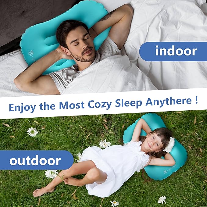 Ultralight Inflatable Camping Pillow – Compact & Ergonomic Travel Pillow for Neck and Lumbar Support – Waterproof, Portable for Hiking, Backpacking, Airplane & Outdoor Adventures