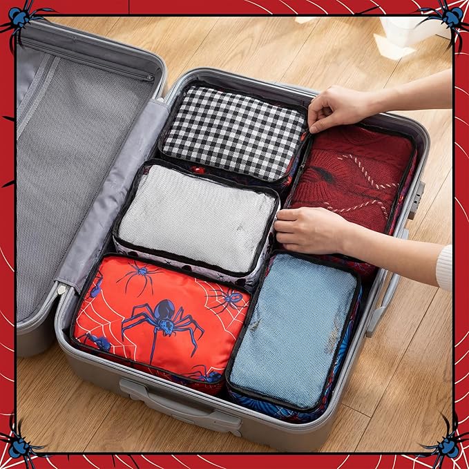 5 Pcs Spider Packing Cubes Set for Travel Spider Travel Bags Accessories Luggage Organizer for Adults Trips Holidays Hiking Camping Cruise