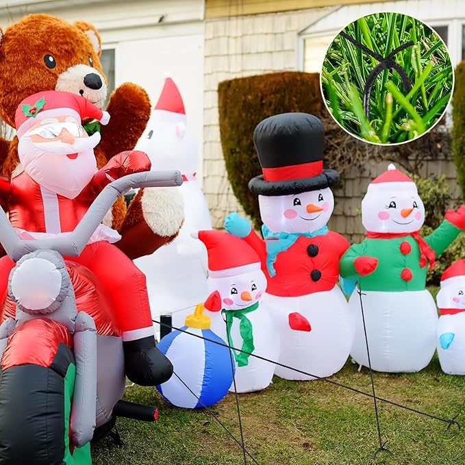 LEIFIDE 30 Pcs Christmas Inflatable Stakes Set, 6 Inch Garden Rebar Stakes Heavy Duty, 10 Ropes and 10 Hooks, Ground Anchors Black Chain Link Fence Stake for Camping Tents Outdoor Garden(U Hook)