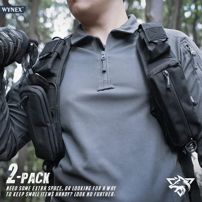WYNEX Molle Accessories Pouch of Double Zipper Pocket Version, Backpack Strap Pouch Shoulder Strap Molle Attachment Tactical Accessories Bag Shoulder Starps Zipper Pocket Additional Phone Holder