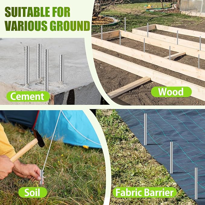 Gisafai 50 Pcs 16 Inch Ground Rebar Stakes Heavy Duty Ground Anchors Steel Plant Support Garden Stake Long Straight Metal Spikes with Chisel Point End for Concrete Timber Garden Plant Tent