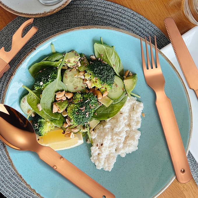 Camping Silverware Copper/Rose Gold Flatware Stainless Steel Eating Utensils Set Travel Portable Knife Fork Spoon Bottle Opener 4 Pieces Multi-functional Durable