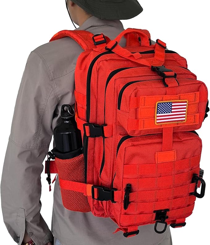 30L MOLLE Assault Pack, Tactical Backpack Military Army Camping Rucksack with Bottle Holder, 3-Day Pack, Orange