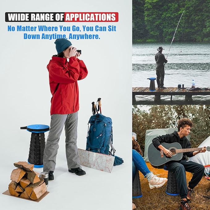 2PCS Upgraded Collapsible Stool Thickened Set, Portable Stool Folding Stools, Foldable Chair for Camping Fishing Hiking BBQ and Outdoor Activities - Max 400lbs(Blue)