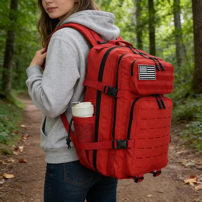 Sparklekle Military Tactical Backpack 45L 3 Day Assault Pack Waterproof Molle Hiking Rucksack for Men&Women (Red)