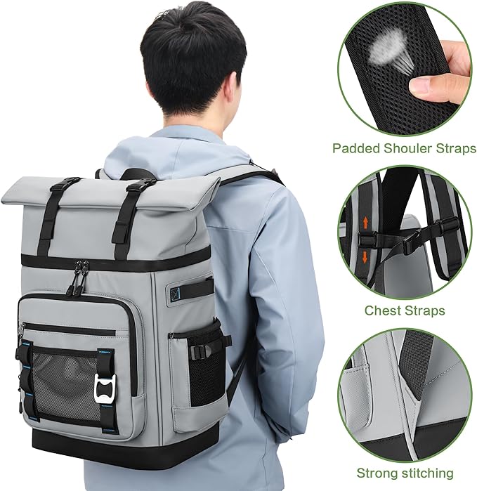 Insulated Cooler Backpack, 40L Expandable Leakproof Waterproof, Dual Compartments (23L+17L) with Expandable Upper Section, Portable for Beach Camping Picnic Travel