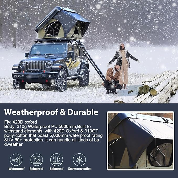 Naturnest Rooftop Tent Hard Shell, Easy to Use Extra Space 2-3 Person Camping Tent with LED Lighting, Waterproof UV Shade Privacy 4 Season Tent for Trucks, Jeeps, SUVs, Vans and Trailers