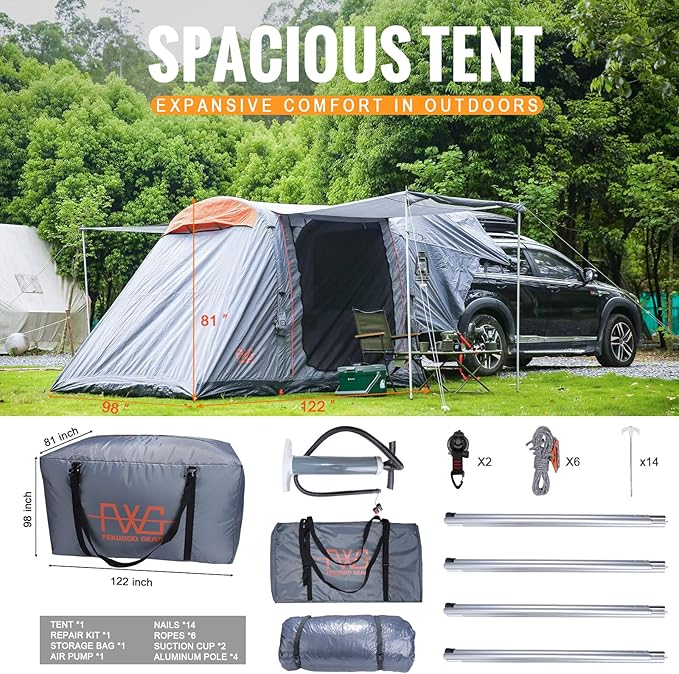 Inflatable SUV Tents for Camping, Easy Set up Car Tailgate Tent Waterproof with Tarps Portable Car Tents with 2 Doors for SUV MPV