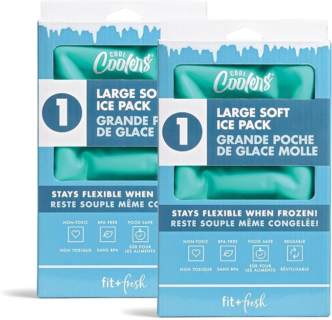 Cool Coolers by Fit & Fresh 2 Pack XL Soft Ice Packs for Cooler, Flexible Stretch Nylon, Lunch Box Ice Packs, Large Reusable Freezer Packs, Teal