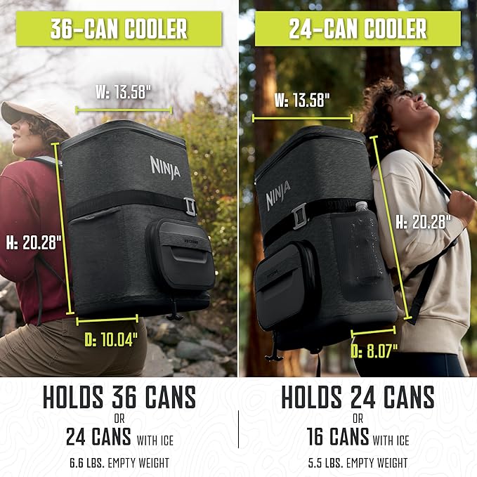 Ninja FrostVault Go Can Soft Cooler, 24/36 Can, Leak Proof, Built-In Cup Holder, 2 Ice Packs & Dry Storage Drawer, Polyester Insulation, Hiking, Camping, Picnic