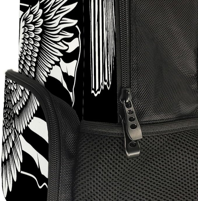 Lightweight Rucksack for Sports Travel Running, Big Capacity Multipurpose Anti-Theft Bookbag, Black And White American Flag Patriotic Usa Bald Eagle Pattern Travel and Sport Backpack Rucksack