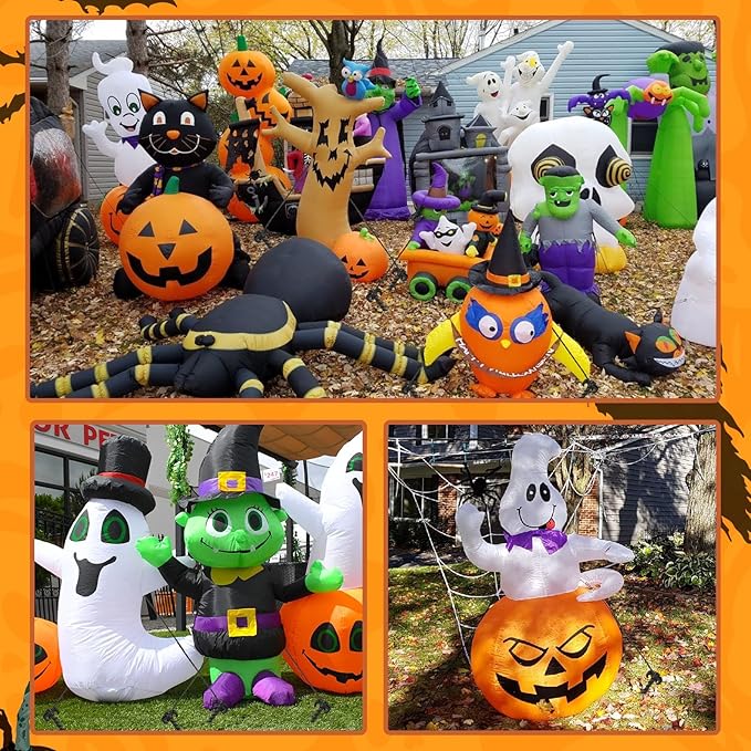 AUGSUN 54 Pieces Plastic Inflatable Stakes Set, Include Tent Stakes, Tethers Ropes and Hooks Heavy Duty Garden Yard Stakes for Halloween Christmas Outdoor Decorations Black
