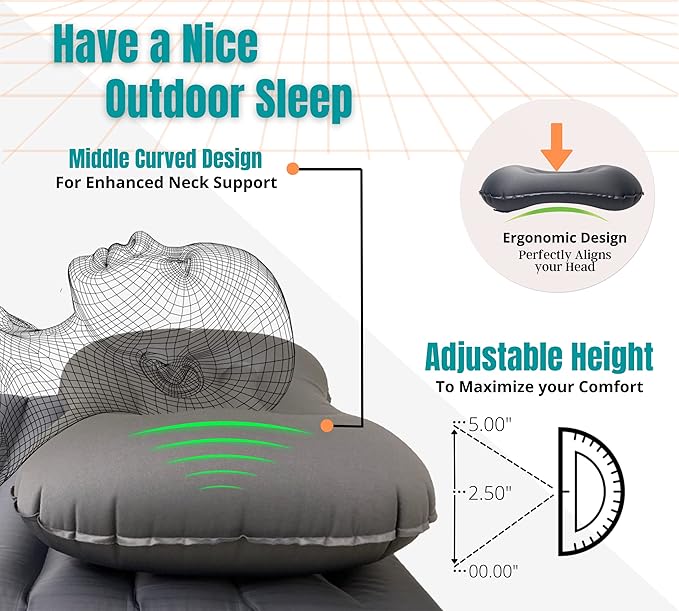 Ultralight Inflatable Camping and Travel Pillows - Compact, Compressible Air Pillow for Neck and Back Support - Pillow for Camping, Hiking and Backpacking - Pack of 2 - Coin Grey