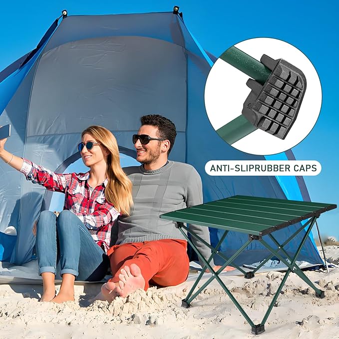 Tesouro Portable Camping Table,Folding Side Table Aluminum Top for Outdoor Cooking, Hiking, Travel, Picnic (Blackish Green-Large)