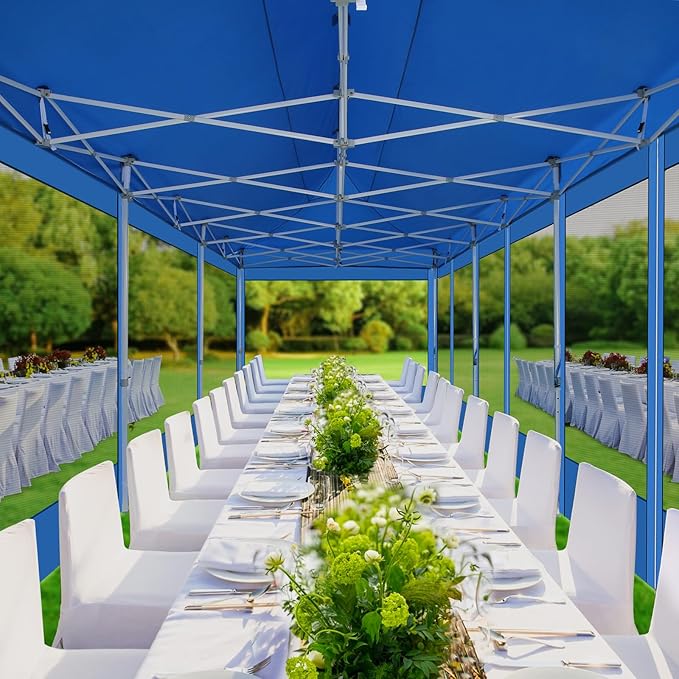 COBIZI 10x30 Canopy Tent, Heavy Duty Pop up Canopy with Sidewalls, Waterproof Easy Setup Canopy with Mosquito Netting, Outdoor Instant Screen Tents for Parties, Wedding with Roller Bag, Blue
