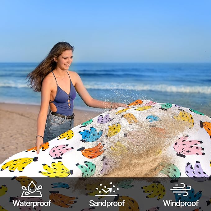 Beach Blanket Waterproof Sandproof Oversized, 110''×118'' Extra Large Beach Mat Sand Free, Lightweight Compact Foldable Picnic Blanket w/ 4 Stakes & Pockets for Camping, Travel, Beach Accessories