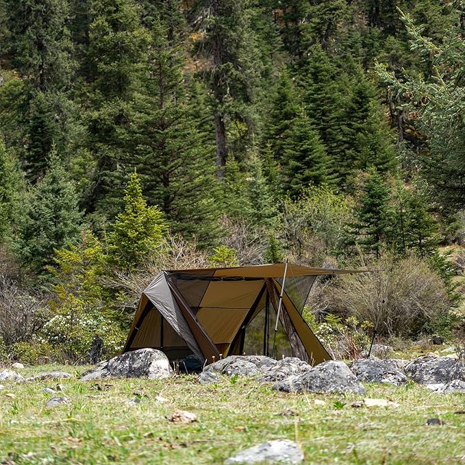 POMOLY Bushcraft Shelter Trekking Pole Tent 20D Nylon Ripstop, STOVEHUT Ultralight Backpacking Tent with Porch for Camping Hiking