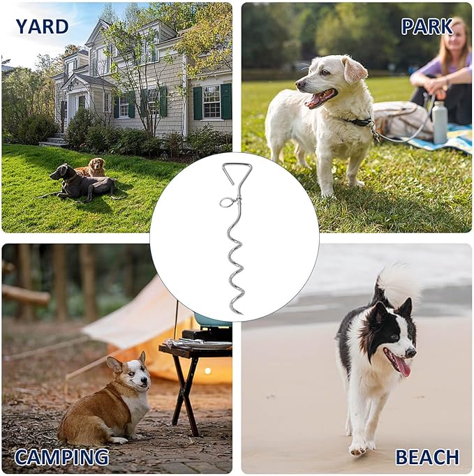 WePet Dog Tie-Out Stake, Durable Silver Spiral Anchorstake, Secure Outdoor Tethering for All Cable Leash Chain, Camping Yard, Rust-Resistant, Easy Installation, Large, 18 Inch