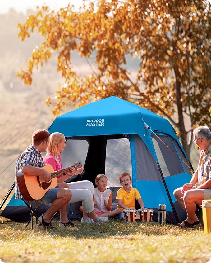 OutdoorMaster Updated Camping Tents, 4/6 Person Camping Tent with Blackout Shelter Technology, Easy Setup in 60 Seconds, Weatherproof Pop Up Tent with Top Rainfly, Instant Cabin Tent