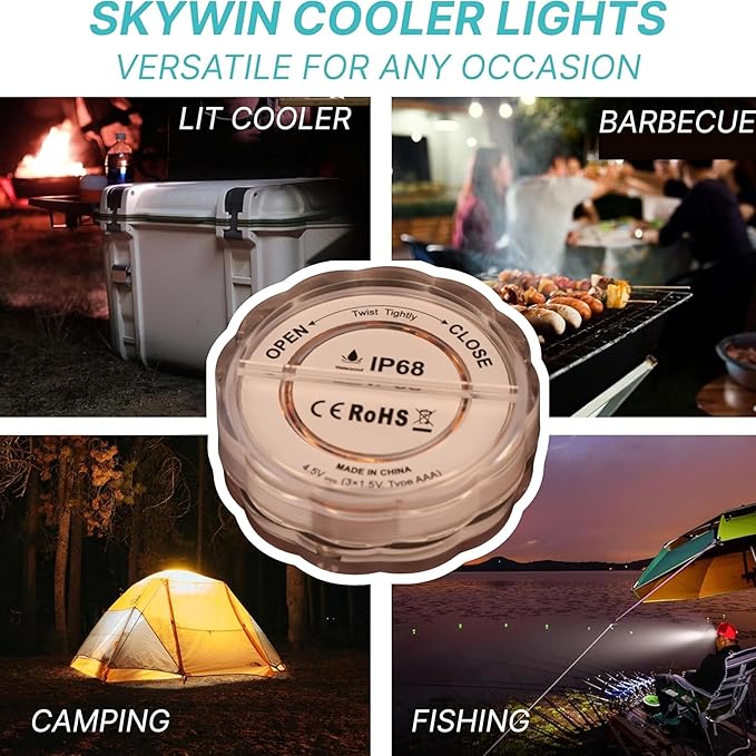 Skywin Waterproof Multicolor LED Cooler Lights – 2.76 x 1 x 1 Inches, 3 x AA Battery-Operated, Reusable Cooler Accessories for Camping, Outdoor Events, and Parties