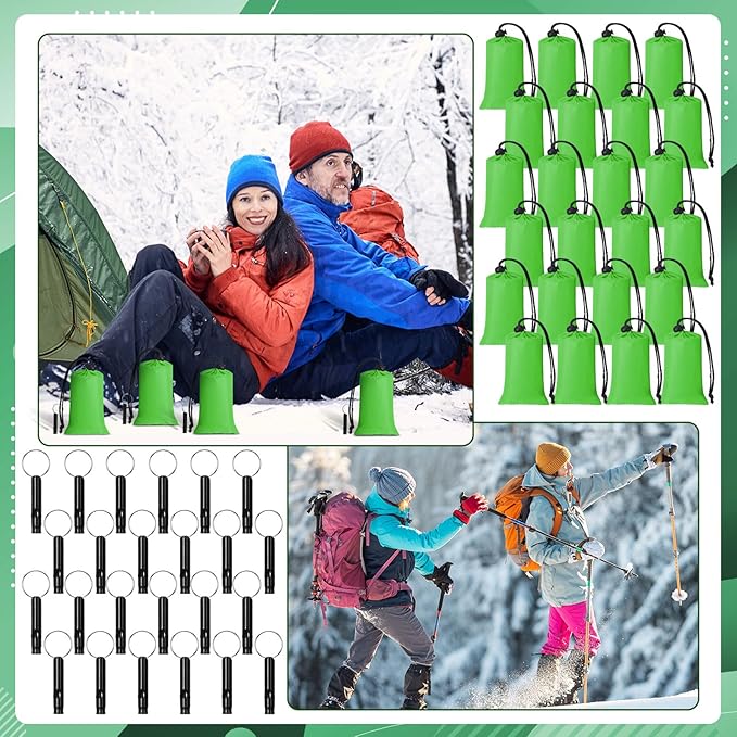 Qunclay 24 Set Emergency Sleeping Bag Survival Bivvy Sack Blanket with Whistles Lightweight Portable Thermal Survival Bag Thick with Hood Extension Nylon Stuff Sack for Camping Hiking Outdoor
