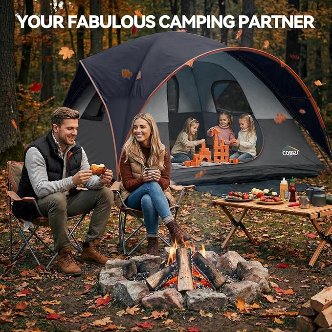 COBIZI 4-6-8-10 Person Camping Tent, Spacious Family Tents for Camping Ideal, Hiking, 3500mm Waterproof Double-Layer Windproof Tent for Hiking & Backpacking