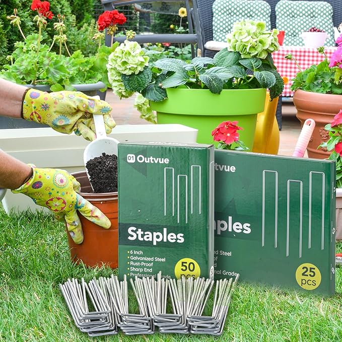 6 Inch 50 Pack Landscape Staples,11 Gauge Plant Stakes,Hot-dip Galvanized Tent Stake & Garden Stakes for Plants, Staple Landscaping Fabric SOD Pins for Decoration Weed Barrier Fabric