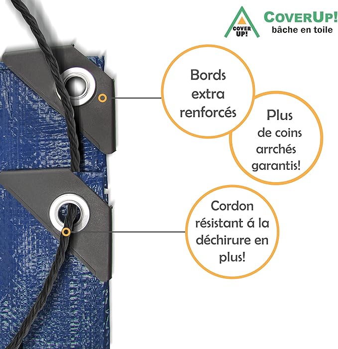 CoverUp 13x16 Feet Tarp, 11 Mil Thick Heavy Duty Tarp Waterproof, 65 FT Rope for Fastening - UV-Resistant, Tear-Proof Cover with Grommets for Rain, Roof, RV, Camping, Pool, Outdoor Protection, Blue