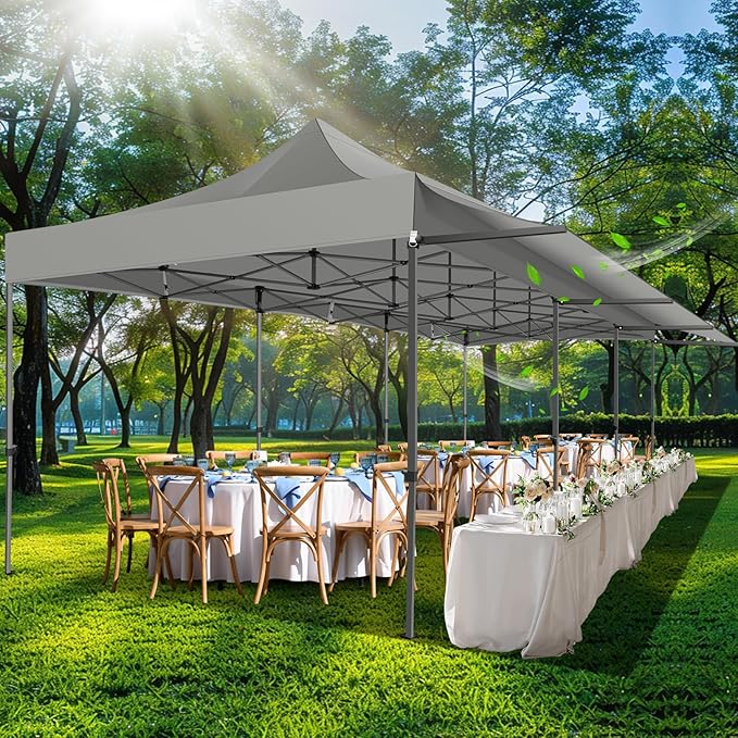 COBIZI 10x30 Pop Up Canopy Tent with Awning,Heavy Duty Canopy UPF 50+ All Season Wind Waterproof Commercial Outdoor Street Vendors Party Tents for Parties Canopy with Roller Bag(10 x 30 ft Gray)