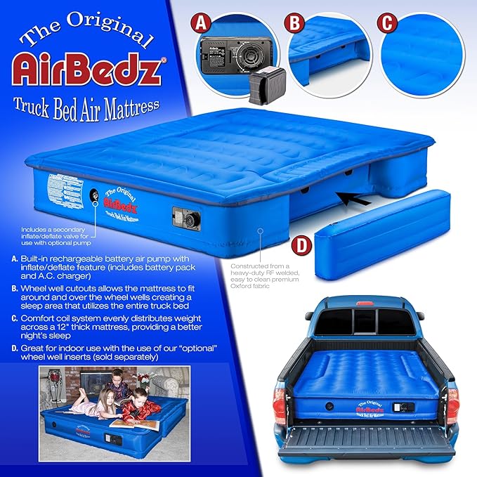 Pittman - Truck Bed Mattress for Full Size 6ft > 6.5ft Pickups - Airbedz Truck Bed Air Mattress 6.5' max with 25% More Coverage for Pickup Camping - PPI-102