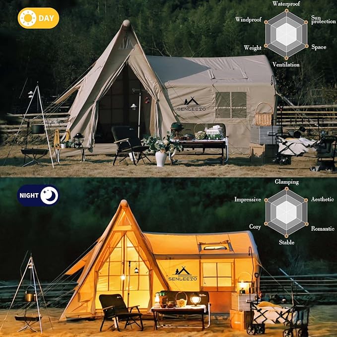 Inflatable Tents for Camping 8-10 Person, Luxury Inflatable Tent House with Stove Jack, Waterproof Portable Inflatable Camping Tent with Rainfly