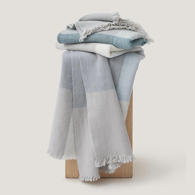 Double Stitch Alpaca Wool Throw Blanket - Warm, Soft Blanket for Couch, Luxury & Decorative Fleece Throw, Fall Plaid, Gift for Mother's Day, House Warming, 50" x 60", Sage Valley