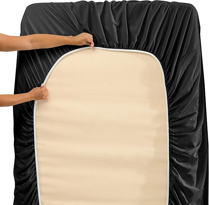 Clara Clark Flex Top King Sheets, 6 Piece Set - Hotel Luxury Sheets for Top Split King Bed, Super Soft Bedding Set, Head Split King Black