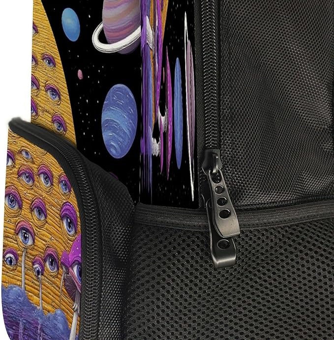 Shoulder Book Bags Polyester Multipurpose Anti-Theft Trippy Egyptian Pyramid Eye Mushroom Art Carry On Bag Large Capacity Travel Hiking Camping Rucksack