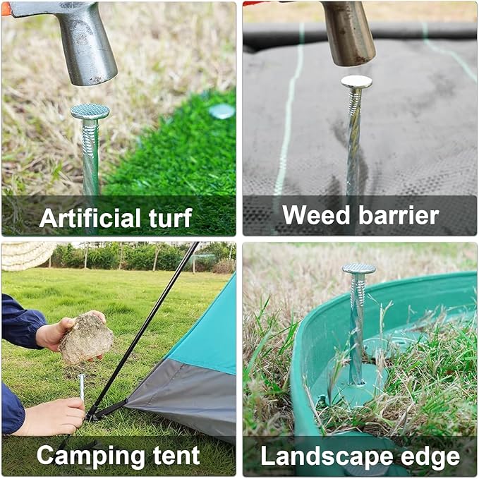 Artificial Turf Stakes Galvanized Spiral Landscape Spikes 6IN Weed Barrier Fabric Stakes for Paver Edging, Gardening Lawn Edging, Carpentry and More (150 PC)