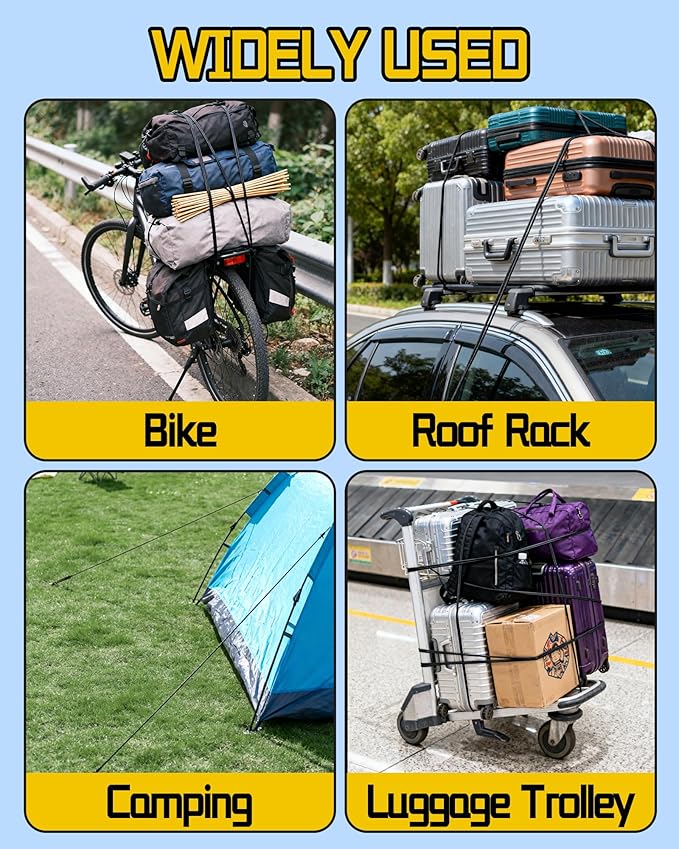 8 Pcs 24 Inch Adjustable Carabiner Bungee Cords with Hooks, Easy to Adjust from 7" to 24", Black Bungee Straps with UV-Resistance & Superior Elasticity for Cargo, Bike, Luggage, Carts, Truck, etc