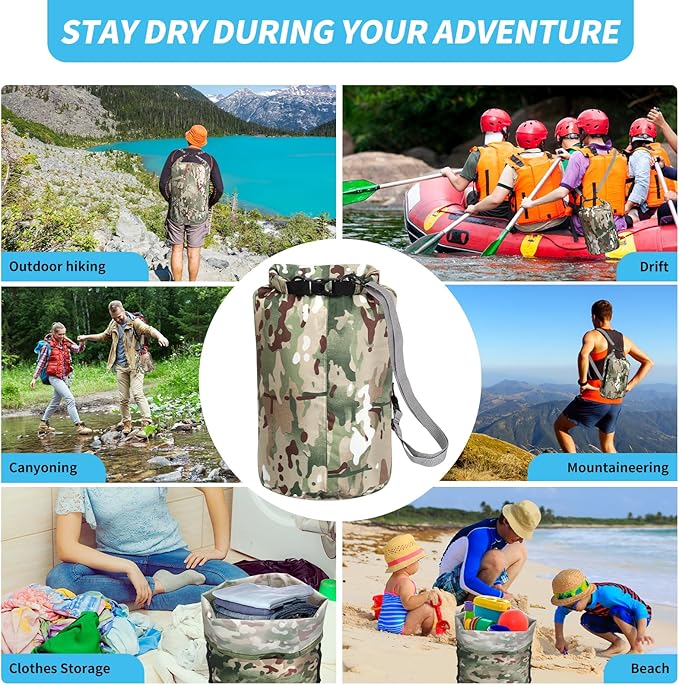 Dry Bags Waterproof Dry Sacks Camouflage Small Lightweight Dry Bag with Strap for Paddle Board Kayaking Fishing Camping Hiking(5L)