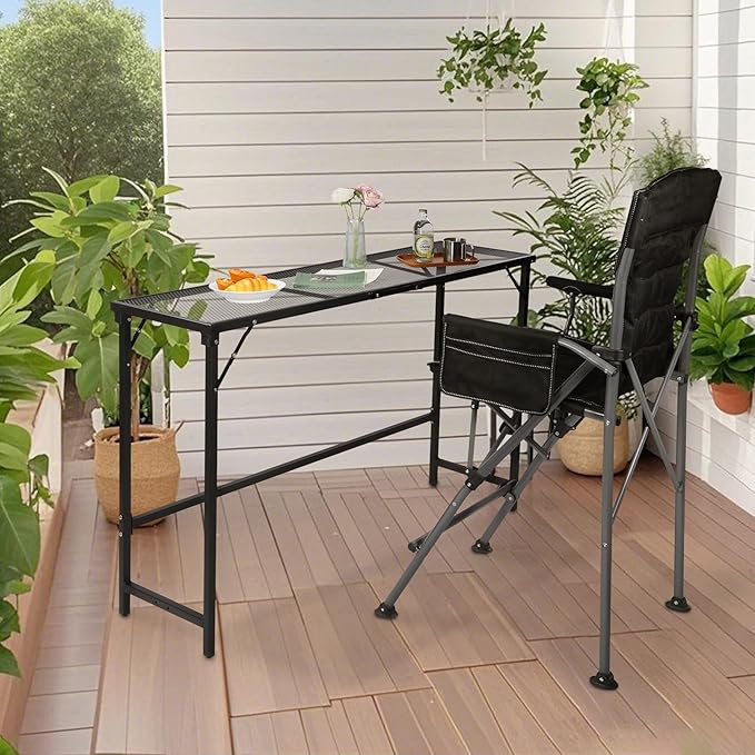 REDCAMP 55 Inch Outdoor Bar Table, 2 Pack Folding Paito Bar Height Hot Tub Table with Waterproof Mesh Top for Balcony, Garden, Poolside, Indoor, Rectangle Black