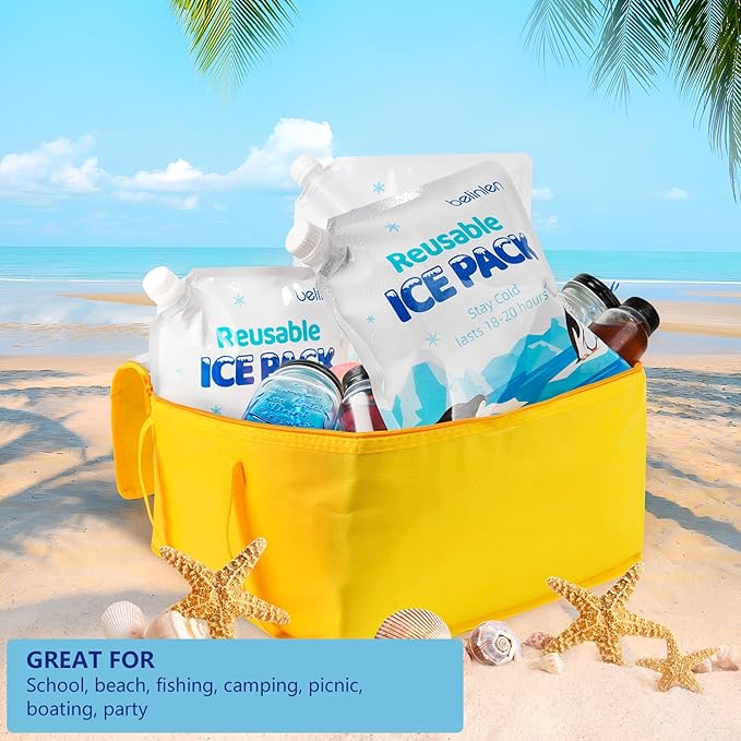 12 Pack Cooler Shock Ice Packs for Cooler Reusable 10x10 Inch Long Lasting Cooler Packs, Cooler Ice Packs Freezer Packs for Cooler Bag, Lunch Bags, Cooler Backpacks