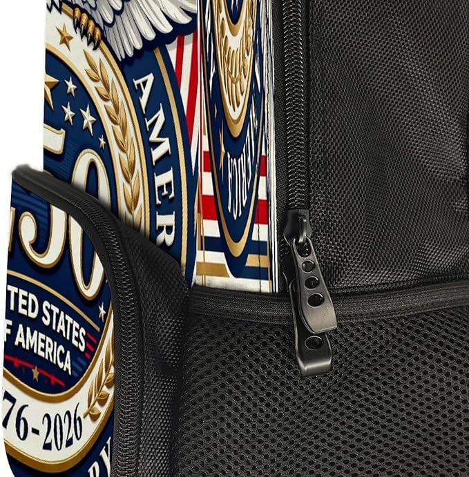 Women Men Polyester 250th Anniversary 1776-2026 Patriotic Eagle Art Casual Daypack Large Capacity Bookbag With Side Pockets for Sports Picnic Walking Cycling