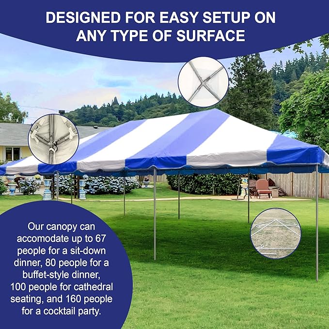 Party Tents Direct 20'x40' Weekender West Coast Tent Frame Party Tent (Blue/White) PVC Top with Storage Bag - Tents for Parties, Weddings, Birthdays, Banquets, Fiestas, Workshop, Outdoor Event