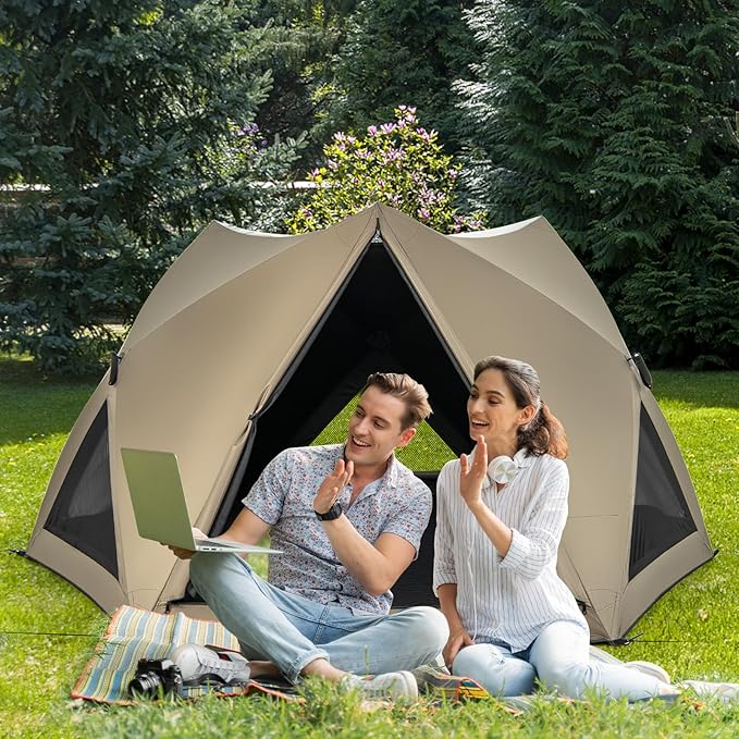 Goplus 4-6 Person Pop Up Camping Tent, Dome Instant Tent w/Visible Skylight, Removable Rainfly, 3 Zippered Mesh Doors & Windows, Carrying Bag, Outdoor Easy Setup Waterproof Family Tent for Backpacking